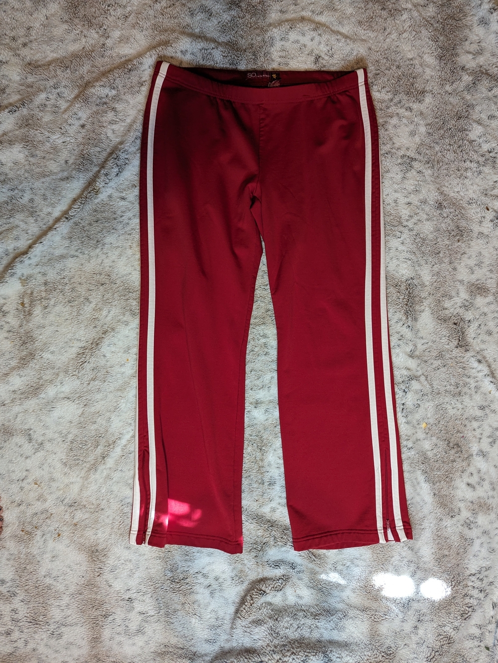 Vintage SO Red Track Pants Double White Side Stripe Zip Flare Ankle Y2K XL